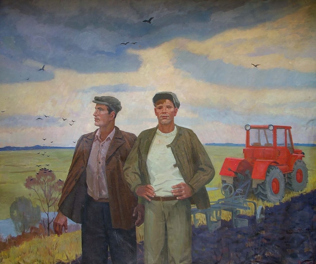 Oil painting Machine operators Khokhlov Fedor Ivanovich: No.Pol 90 *** ABOUT THIS PAINTING *** * TITLE: "Machine operators" * ARTISTS: Khokhlov Fedor Ivanovich * SIZE: 150x180 cm/'59.05x70.86 inches' * MEDIUM: oil, canvas * HAND PAINTED: Original painting f