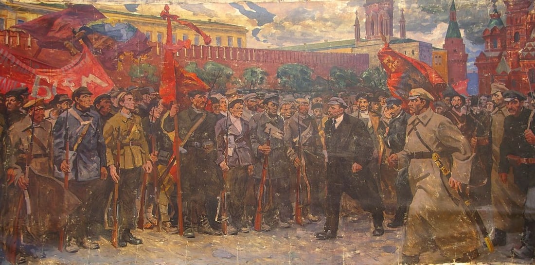 Oil painting Soldiers of the Revolution Unknown artist: No.Pol 95 *** ABOUT THIS PAINTING *** * TITLE: "Soldiers of the Revolution" * ARTISTS: Unknown artist * SIZE: 148x294 cm/'58.26x115.74 inches' * MEDIUM: oil, canvas * HAND PAINTED: Original painting