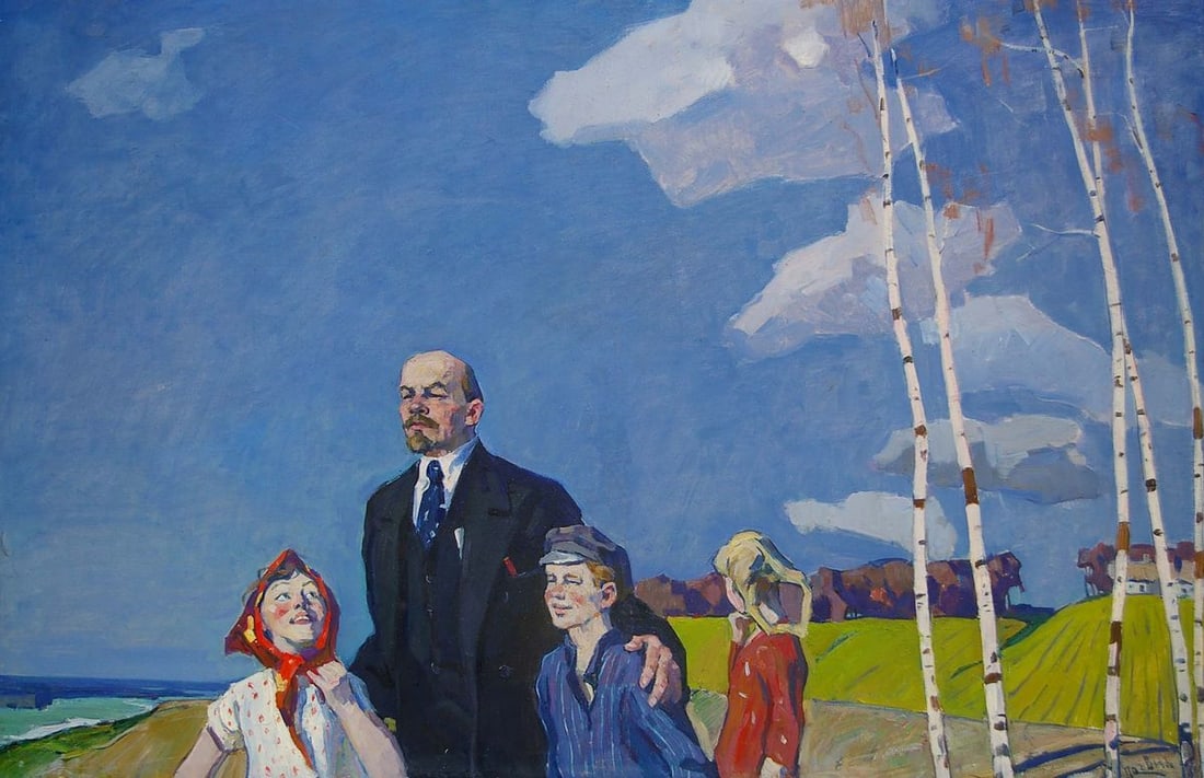 Oil painting Lenin with children Logvin Ivan Dmitrievich: No.Pol 96 *** ABOUT THIS PAINTING *** * TITLE: "Lenin with children" * ARTISTS: Logvin Ivan Dmitrievich * SIZE: 120x180 cm/'47.24x70.86 inches' * MEDIUM: oil, canvas * HAND PAINTED: Original painting