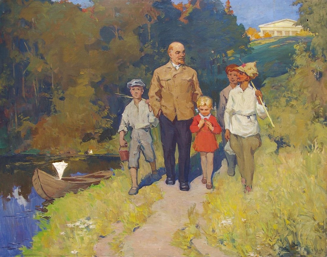 Oil painting Lenin with children Pavlyuk Georgy Nikolaevich: No.Pol 100 *** ABOUT THIS PAINTING *** * TITLE: "Lenin with children" * ARTISTS: Pavlyuk Georgy Nikolaevich * SIZE: 110x140 cm/'43.30x55.11 inches' * MEDIUM: oil, canvas * HAND PAINTED: Original paint