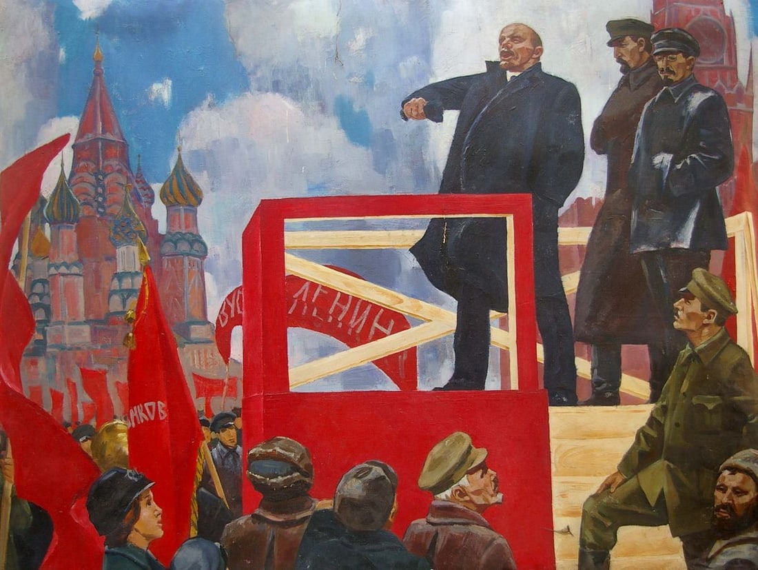 Oil painting Lenin's speech Sinepolsky Igor Ivanovich: No.Pol 105 *** ABOUT THIS PAINTING *** * TITLE: "Lenin's speech" * ARTISTS: Sinepolsky Igor Ivanovich * SIZE: 118x157 cm/'46.45x61.81 inches' * MEDIUM: oil, canvas * HAND PAINTED: Original painting fr