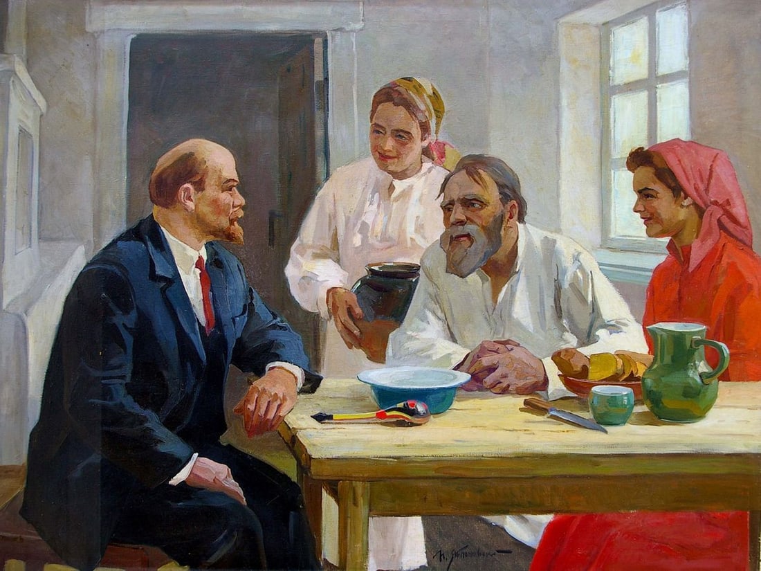 Oil painting Lenin with people Yablonsky P.: No.Pol 112 *** ABOUT THIS PAINTING *** * TITLE: "Lenin with people" * ARTISTS: Yablonsky P. * SIZE: 118x159 cm/'46.45x62.89 inches' * MEDIUM: oil, canvas * HAND PAINTED: Original painting from our col