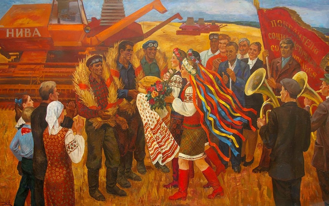 Oil painting Winners of social competitive Budnikov Vladimir Aleksandrovich: No.Pol 122 *** ABOUT THIS PAINTING *** * TITLE: "Winners of social competitive" * ARTISTS: Budnikov Vladimir Aleksandrovich * SIZE: 147x247 cm/'57.87x97.24 inches' * MEDIUM: oil, canvas * HAND PAINTED