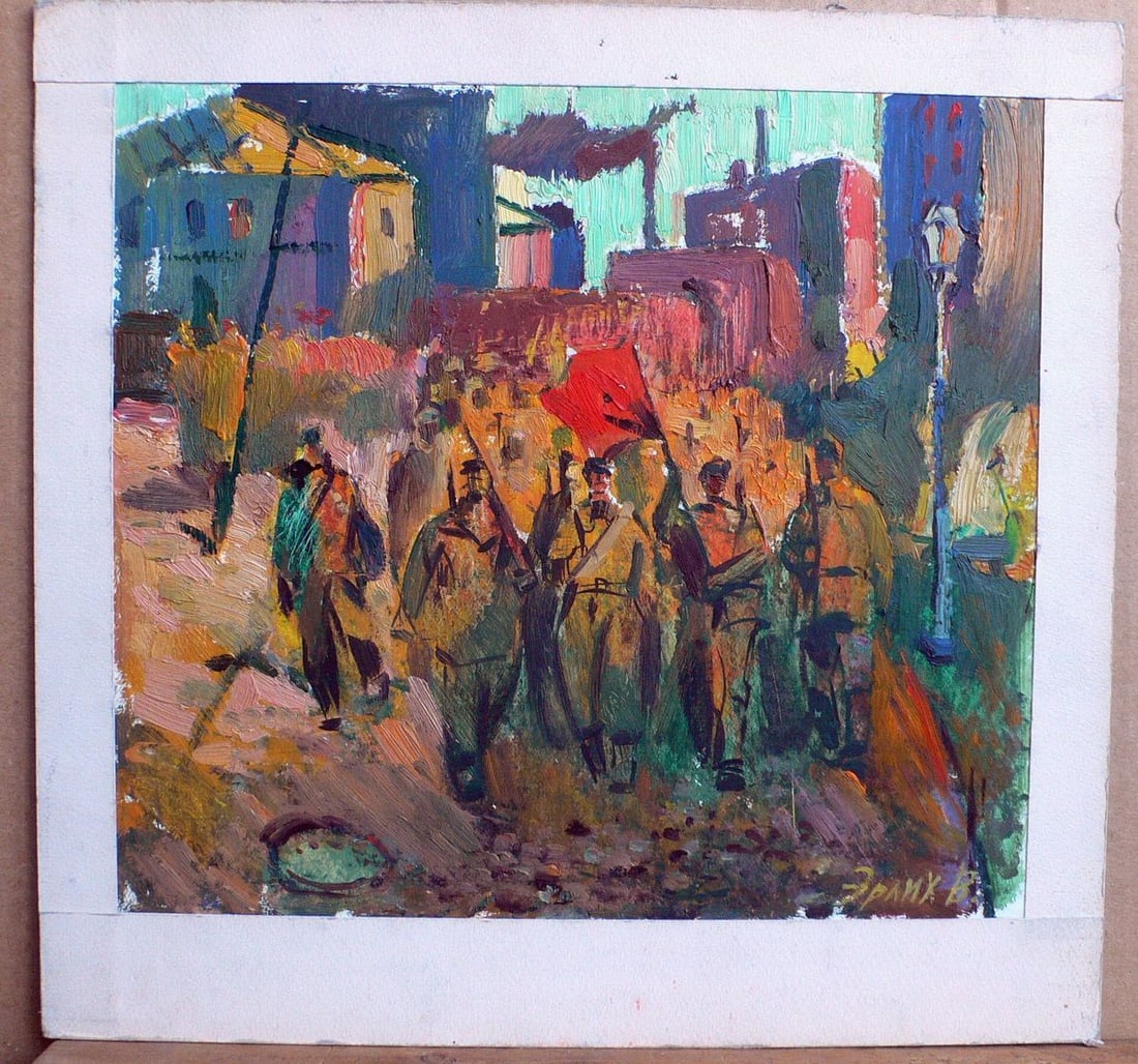 Oil painting Chechelev Republic Erlikh Vladimir Isaakovich: No.Kork 27 *** ABOUT THIS PAINTING *** * TITLE: "Chechelev Republic" * ARTISTS: Erlikh Vladimir Isaakovich * SIZE: 26x28 cm/'10.23x11.02 inches' * MEDIUM: oil, cardboard * HAND PAINTED: Original