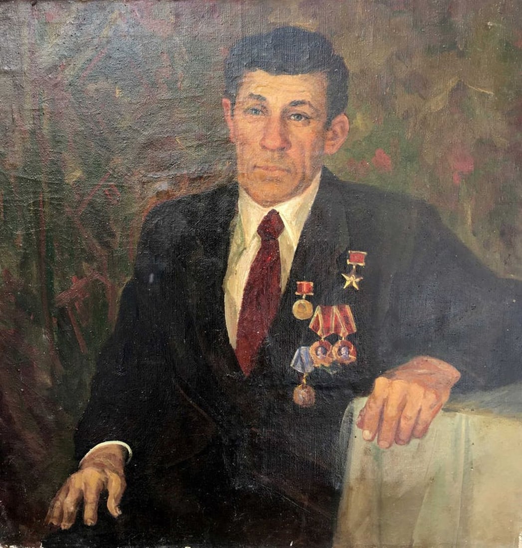 Master of golden niva oil painting Kravchenko Petro Mitrofanovich: No.68 * TITLE: "Master of golden niva" * ARTIST: Kravchenko Petro Mitrofanovich * SIZE: 85x85cm/'33,46x33,46 inches' * MEDIUM: oil, canvas * HAND PAINTED: Original painting from our collection * CONDI