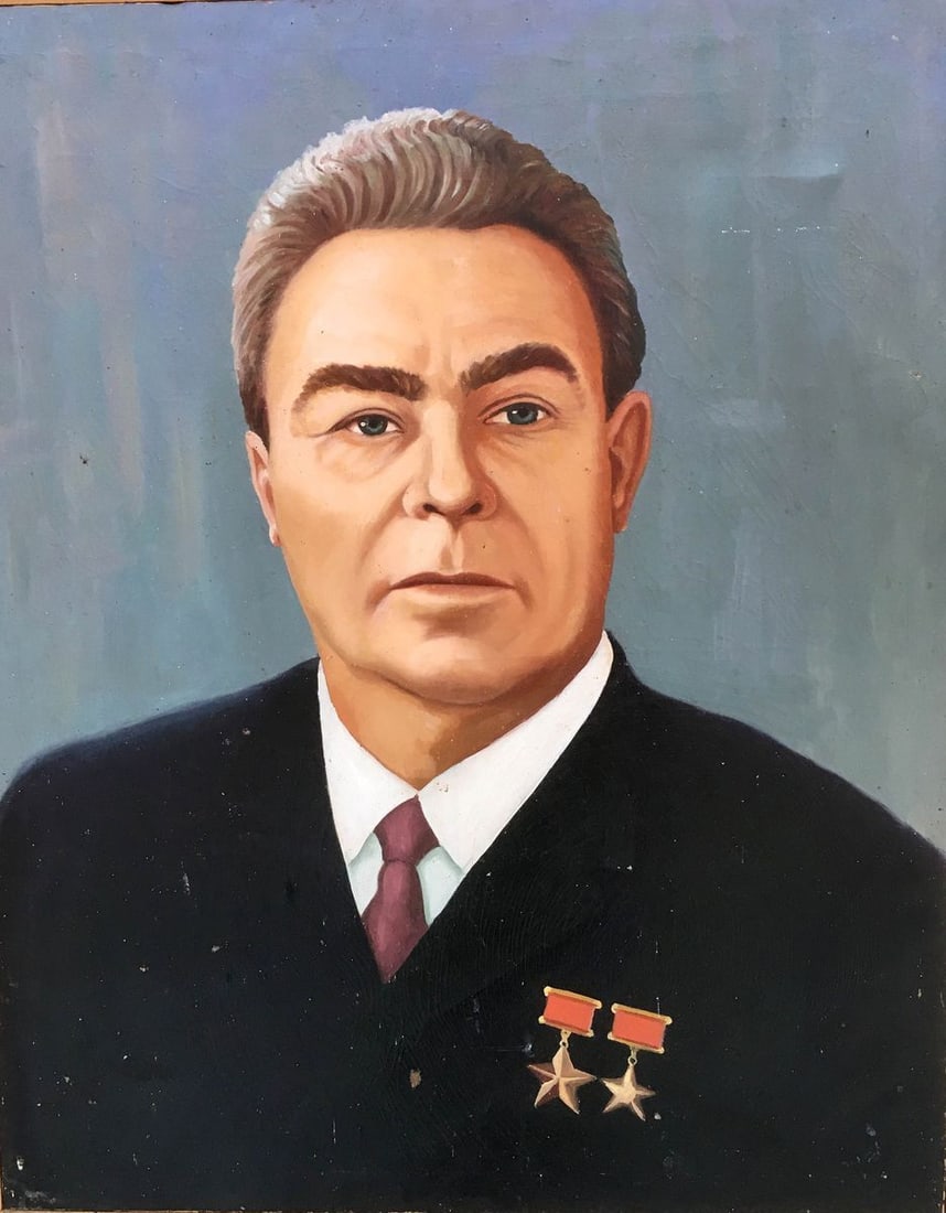 Leonid Brezhnev oil painting: No.75 * TITLE: "Leonid Brezhnev" * SIZE: 110x90cm/'43,30x35,43 inches' * MEDIUM: oil, canvas * HAND PAINTED: Original painting from our collection * CONDITION: we tried to convey the maximum informati