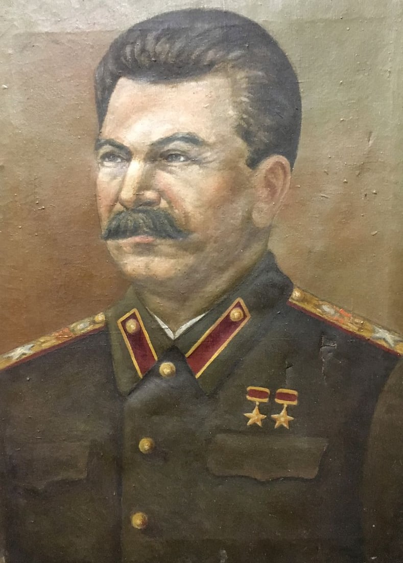 Oil painting Old real portrait of Stalin: No.585 *** ABOUT THIS PAINTING *** * TITLE: "Old real portrait of Stalin" * SIZE: -x- cm/'-x- inches' * MEDIUM: oil, cardboard * HAND PAINTED: Original painting from our collection * CONDITION: we