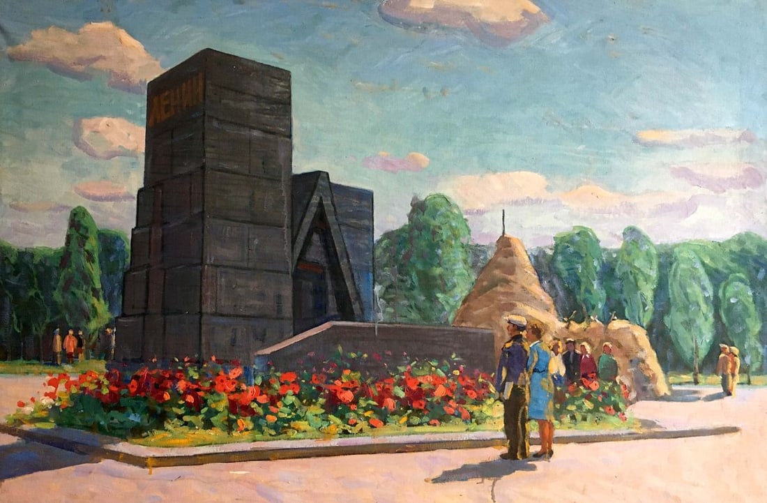 Oil painting At the monument Tyukha Ivan Andreevich: No.848 *** ABOUT THIS PAINTING *** * TITLE: "At the monument" * ARTISTS: Tyukha Ivan Andreevich * SIZE: 100x150 cm/'39.37x59.05 inches' * MEDIUM: oil, canvas * HAND PAINTED: Original painting from our