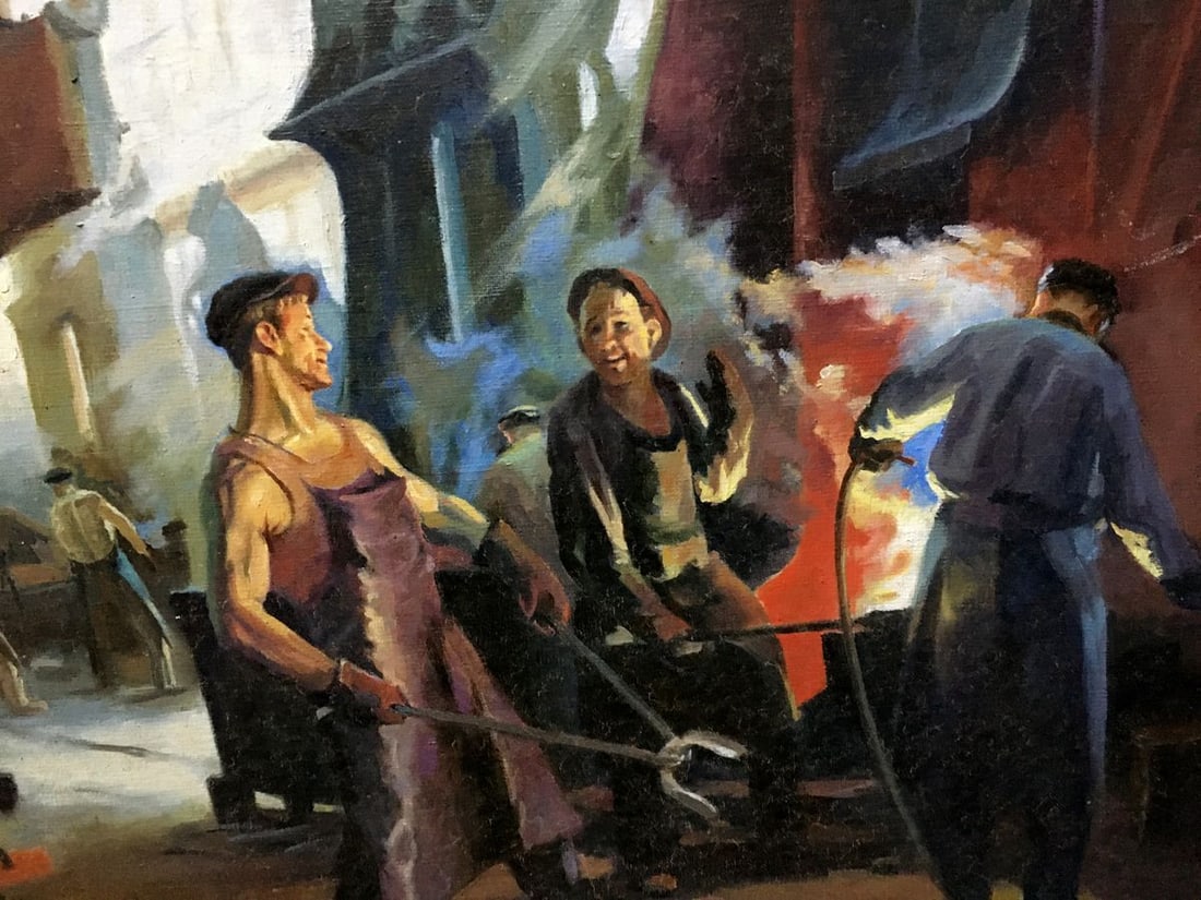Oil painting Factory everyday life Vl. Tverdokhleb: No.1030 *** ABOUT THIS PAINTING *** * TITLE: "Factory everyday life" * ARTISTS: Vl. Tverdokhleb * SIZE: 50x70 cm/'19.68x27.55 inches' * MEDIUM: oil, canvas * HAND PAINTED: Original painting from our c