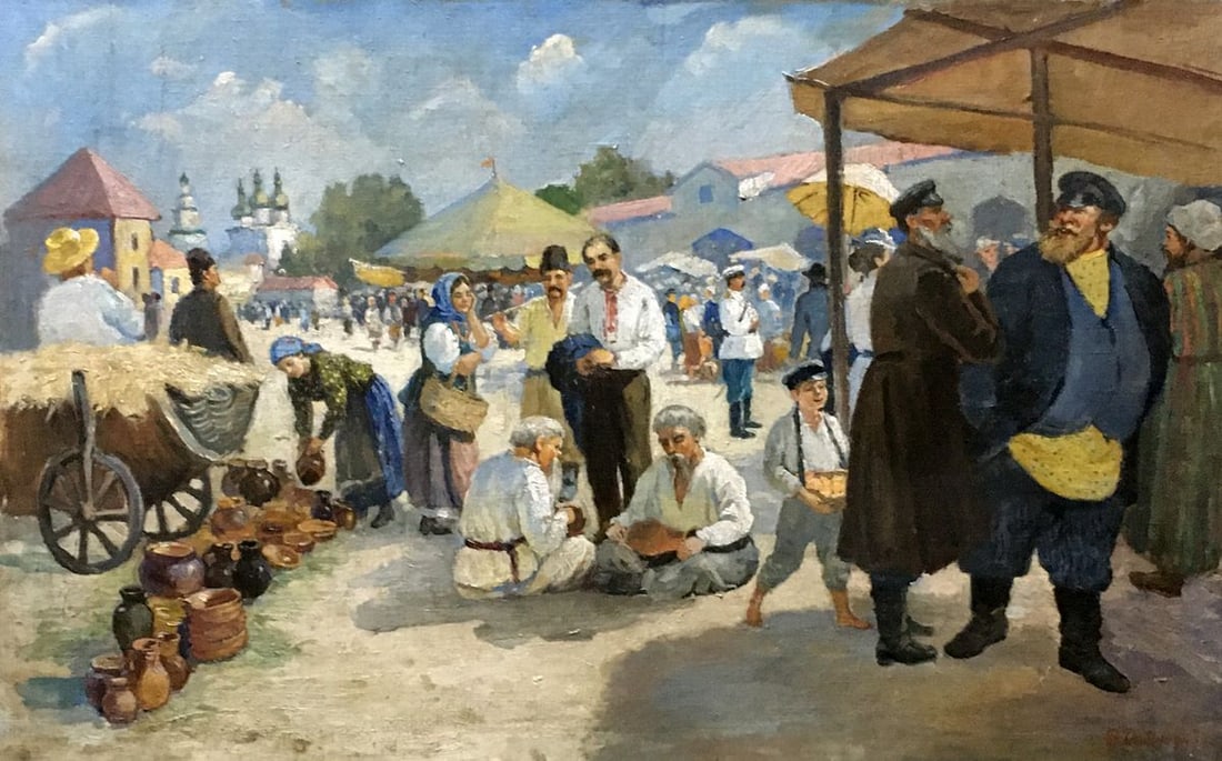 Oil painting Ilyinsky fair in Romny Dubinchuk Victor: No.1032 *** ABOUT THIS PAINTING *** * TITLE: "Ilyinsky fair in Romny" * ARTISTS: Dubinchuk Victor * SIZE: 50x80 cm/'19.68x31.49 inches' * MEDIUM: oil, canvas * HAND PAINTED: Original painting from our