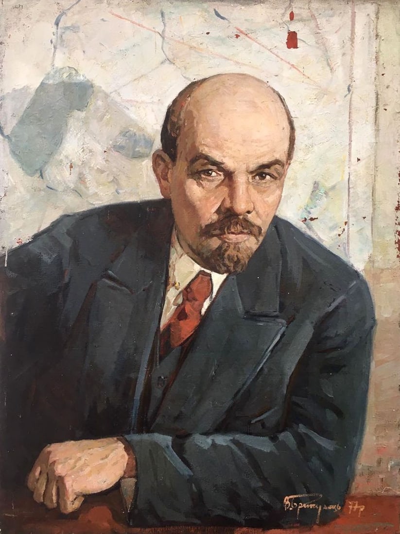 Social realism oil painting Portrait of Lenin Brikulets Viktor Mikhailovich: No.1083AAA *** ABOUT THIS PAINTING *** * TITLE: "Portrait of Lenin" * ARTISTS: Brikulets Viktor Mikhailovich * SIZE: 115x85 cm/'45.27x33.46 inches' * MEDIUM: oil, canvas * HAND PAINTED: Original