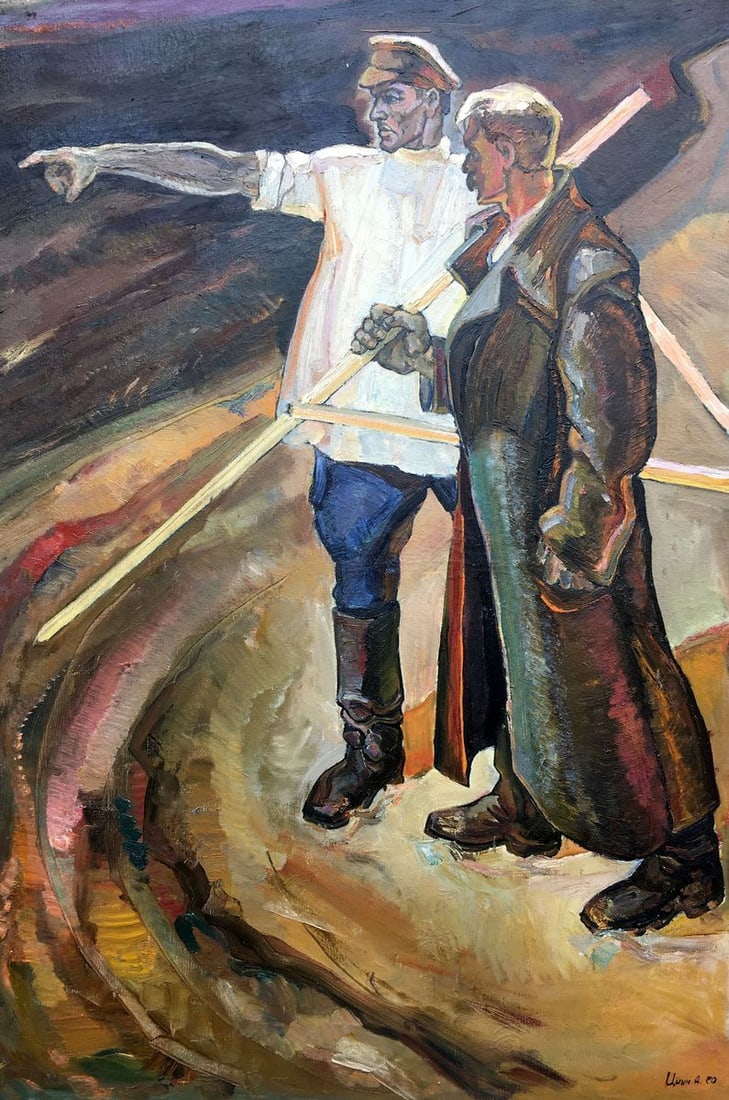 Social realism oil painting Land development Tsyun A.: No.1109AAA *** ABOUT THIS PAINTING *** * TITLE: "Land development" * ARTISTS: Tsyun A. * SIZE: 82x125 cm/'32.28x49.21 inches' * MEDIUM: oil, canvas * HAND PAINTED: Original painting from our collectio