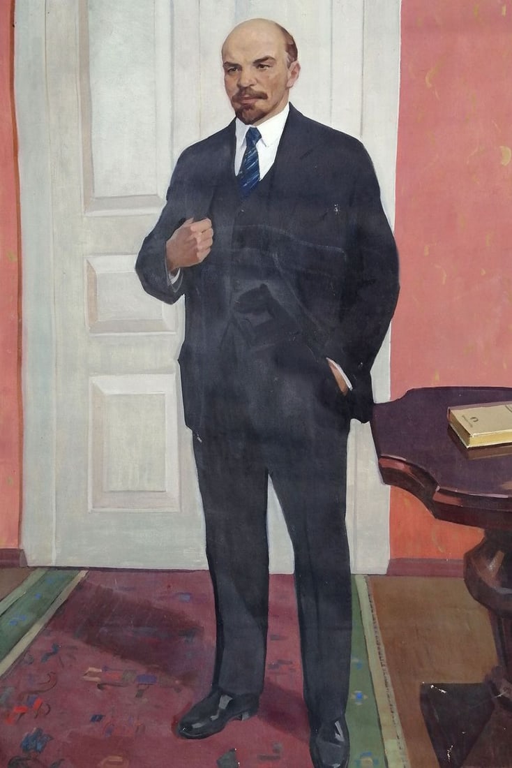 Social realism oil painting Full-length portrait of Lenin Unknown artist: No.1123 *** ABOUT THIS PAINTING *** * TITLE: "Full-length portrait of Lenin" * ARTISTS: Unknown artist * SIZE: 200x120 cm/'78.74x47.24 inches' * MEDIUM: oil, canvas * HAND PAINTED: Original painting