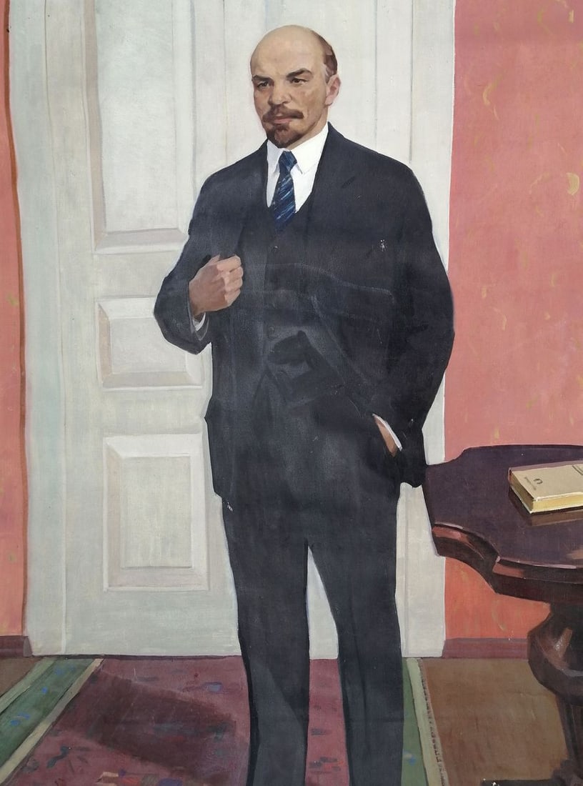 Social realism oil painting Full-length portrait of Lenin Unknown artist - 3