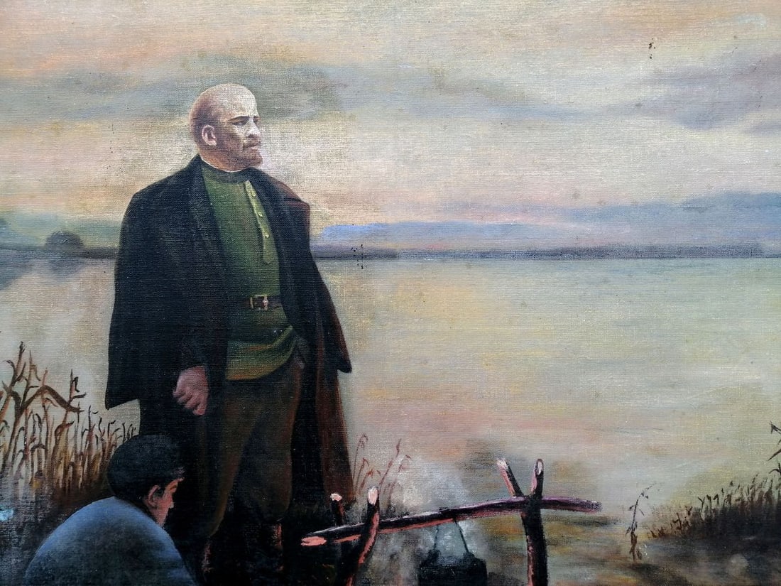 Social realism oil painting Lenin at the shore Unknown artist - 3
