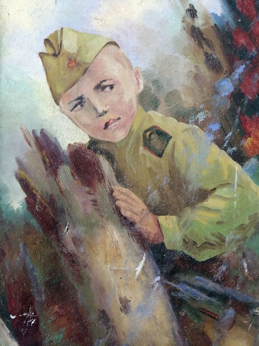Social realism oil painting Young military Unknown artist - 2