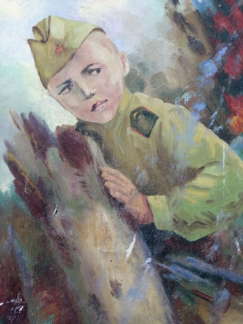 Social realism oil painting Young military Unknown artist - 8