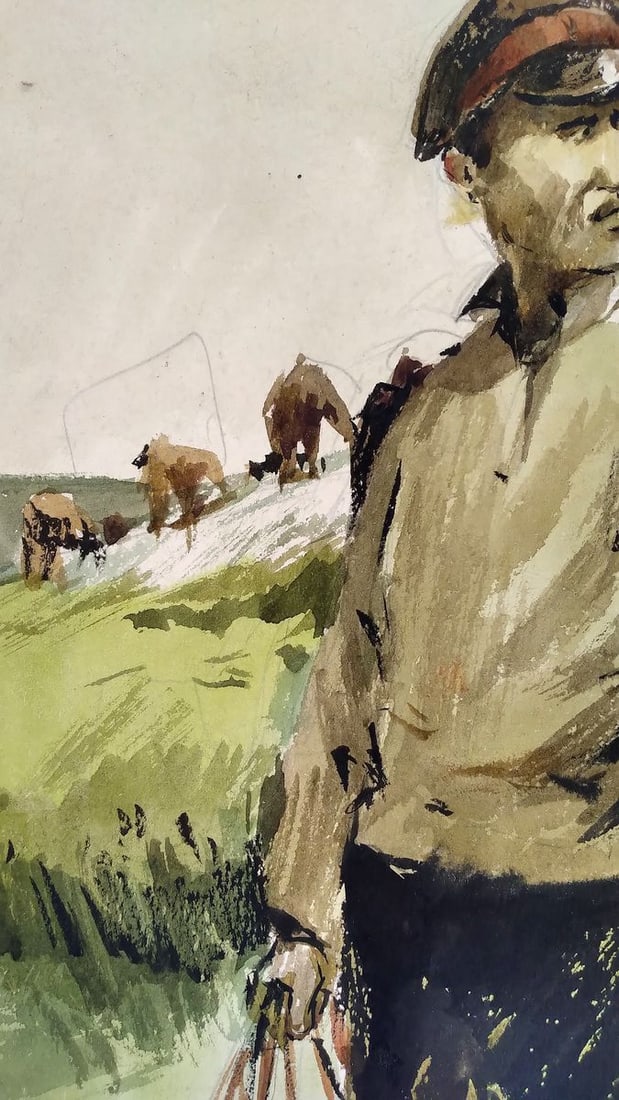 Social realism watercolor painting Soldier in the field Unknown author - 3