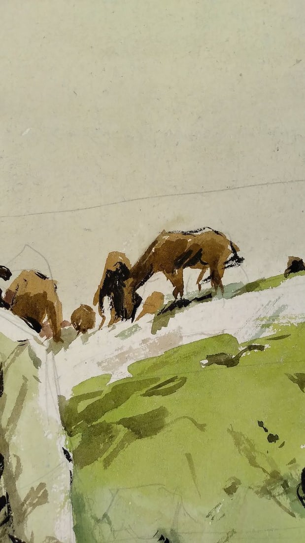 Social realism watercolor painting Soldier in the field Unknown author - 4
