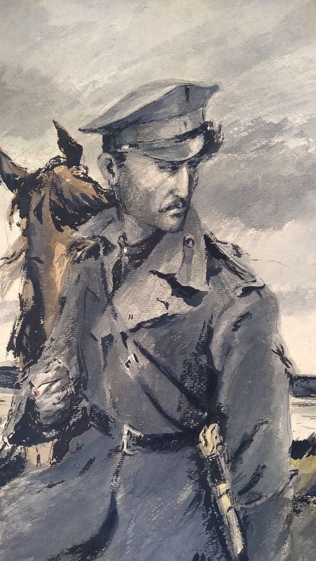 Social realism watercolor painting Looking back Unknown author - 2