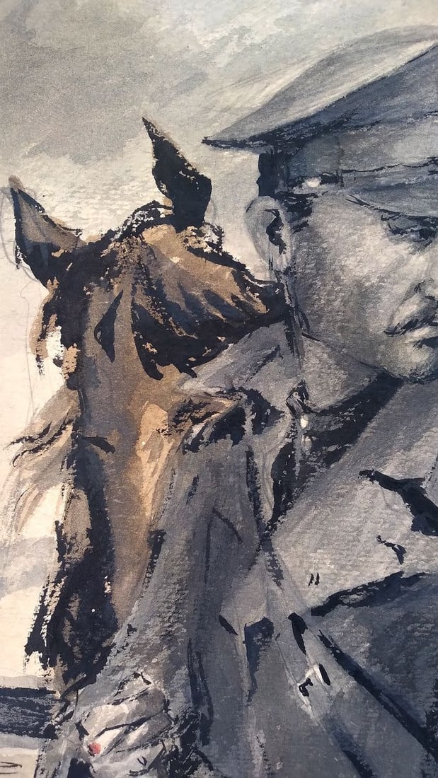 Social realism watercolor painting Looking back Unknown author - 4