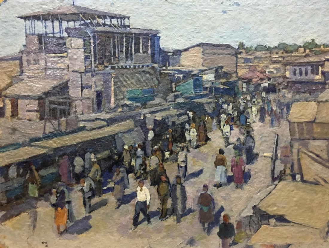 Oil painting Market Yudin Igor Dmitrievich: No.Vern 84 *** ABOUT THIS PAINTING *** * TITLE: "Market" * ARTISTS: Yudin Igor Dmitrievich * SIZE: 37x50 cm/'14.56x19.68 inches' * MEDIUM: oil, cardboard * HAND PAINTED: Original painting from our col