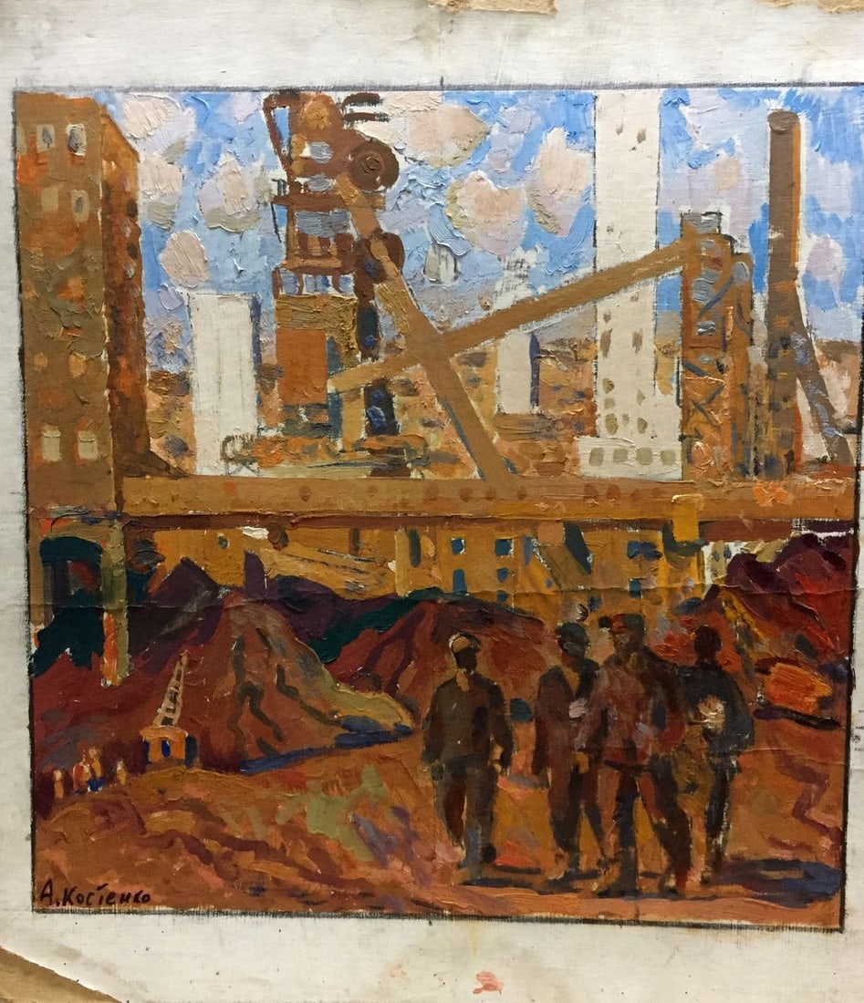 Oil painting Building complex Kostenko Anatoly Alexandrovich: No.Vern 94 *** ABOUT THIS PAINTING *** * TITLE: "Building complex" * ARTISTS: Kostenko Anatoly Alexandrovich * SIZE: 50x44 cm/'19.68x17.32 inches' * MEDIUM: oil, cardboard * HAND PAINTED: Original pai