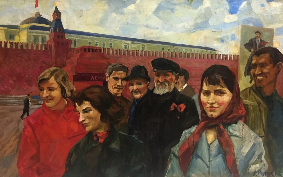 Oil painting On the Red Square Alexander Repka: No.Vern 241 *** ABOUT THIS PAINTING *** * TITLE: "On the Red Square" * ARTISTS: Alexander Repka * SIZE: 69x116 cm/'27.16x45.66 inches' * MEDIUM: oil, canvas * HAND PAINTED: Original painting from our 