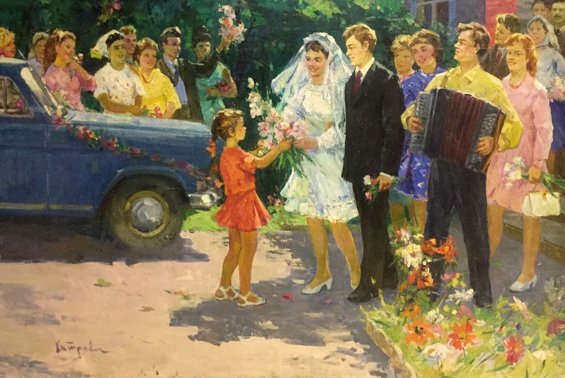 Oil painting Wedding Khitrova Tamara Aleksandrovna: No.Vern 248 *** ABOUT THIS PAINTING *** * TITLE: "Wedding" * ARTISTS: Khitrova Tamara Aleksandrovna * SIZE: 100x150 cm/'39.37x59.05 inches' * MEDIUM: oil, canvas * HAND PAINTED: Original painting from