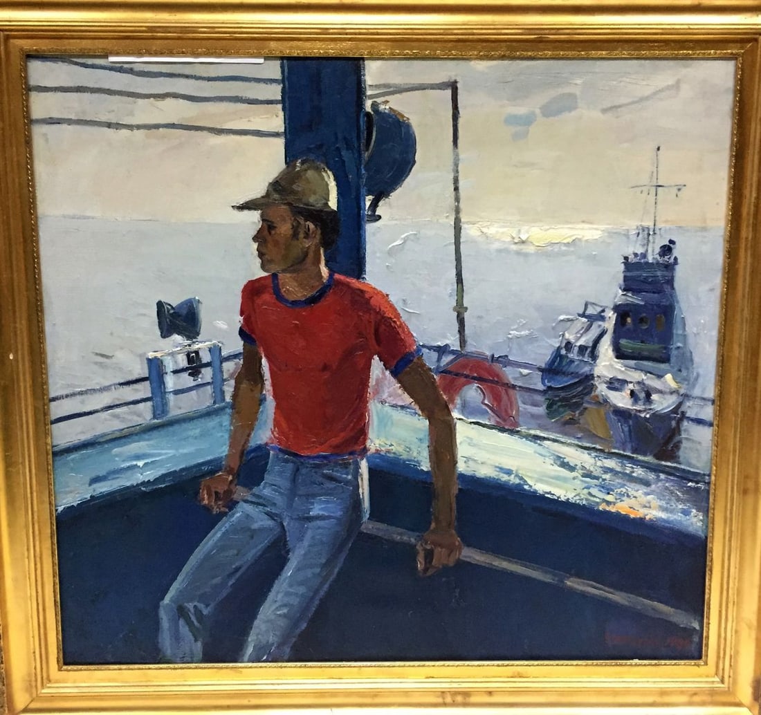 Oil painting Lifeguard on a ship Egor Tolkunov: No.Vern 263 *** ABOUT THIS PAINTING *** * TITLE: "Lifeguard on a ship" * ARTISTS: Egor Tolkunov * SIZE: 100x90 cm/39.37x35.43 inches' * MEDIUM: oil, canvas * HAND PAINTED: Original painting from our c