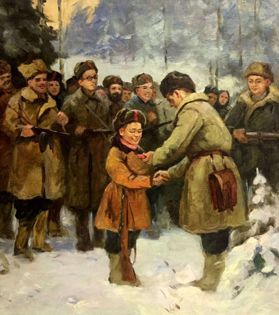 Oil painting Soldiers: No.Vern 277 *** ABOUT THIS PAINTING *** * TITLE: "Soldiers" * SIZE: 82x55 cm/'32.28x21.65 inches' * MEDIUM: oil, canvas * HAND PAINTED: Original painting from our collection * CONDITION: we tried to