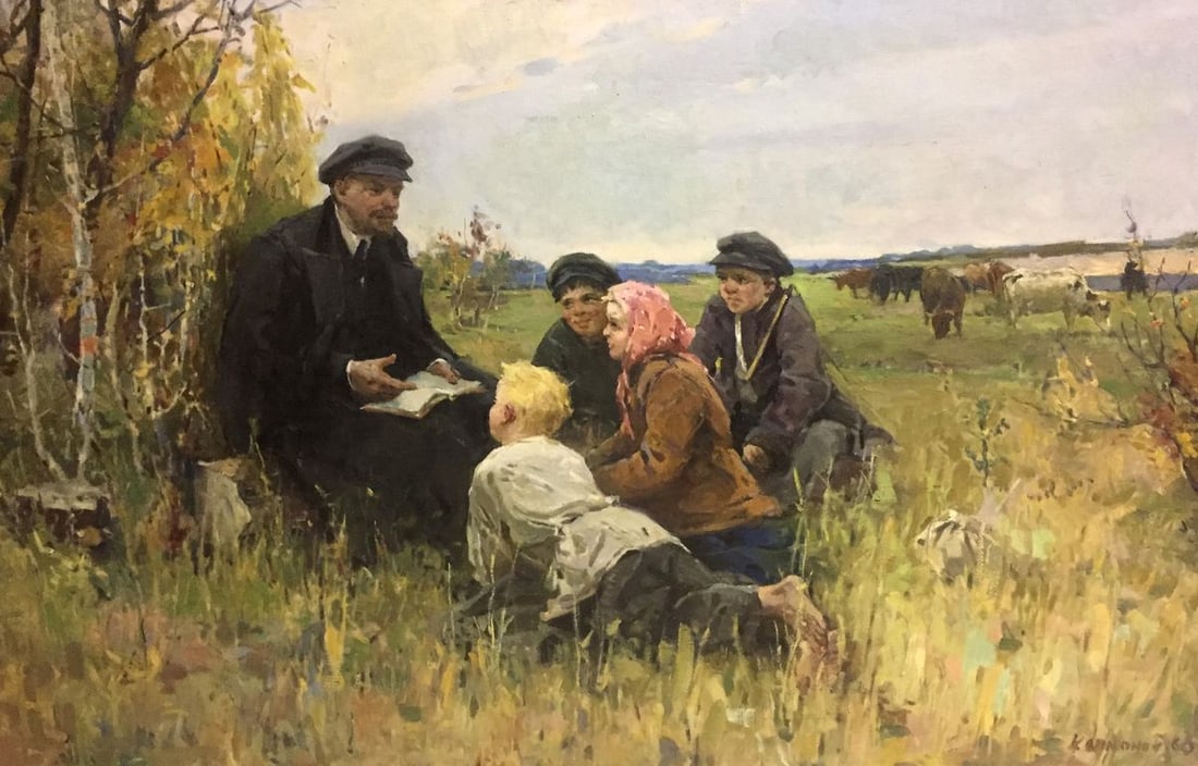 Oil painting Lenin among the people Klimanov Anatoly Alekseevich: No.Vern 288 *** ABOUT THIS PAINTING *** * TITLE: "Lenin among the people" * ARTISTS: Klimanov Anatoly Alekseevich * SIZE: 90x140 cm/'35.43x55.11 inches' * MEDIUM: oil, canvas * HAND PAINTED: Original