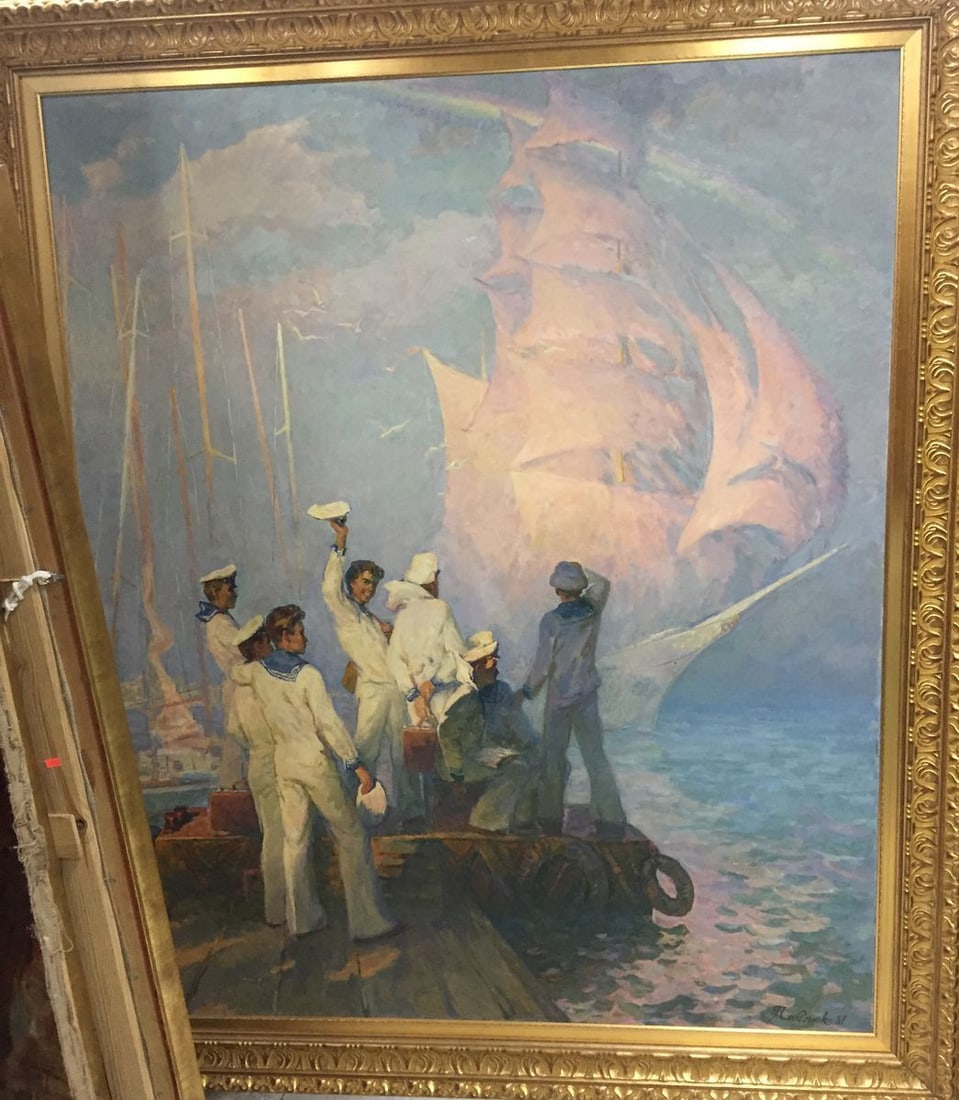 Oil painting Sails of our youth Pavlyuk Georgy Nikolaevich: No.Vern 305 *** ABOUT THIS PAINTING *** * TITLE: "Sails of our youth" * ARTISTS: Pavlyuk Georgy Nikolaevich * SIZE: 190x159 cm/'74.80x62.59 inches' * MEDIUM: oil, canvas * HAND PAINTED: Original paint