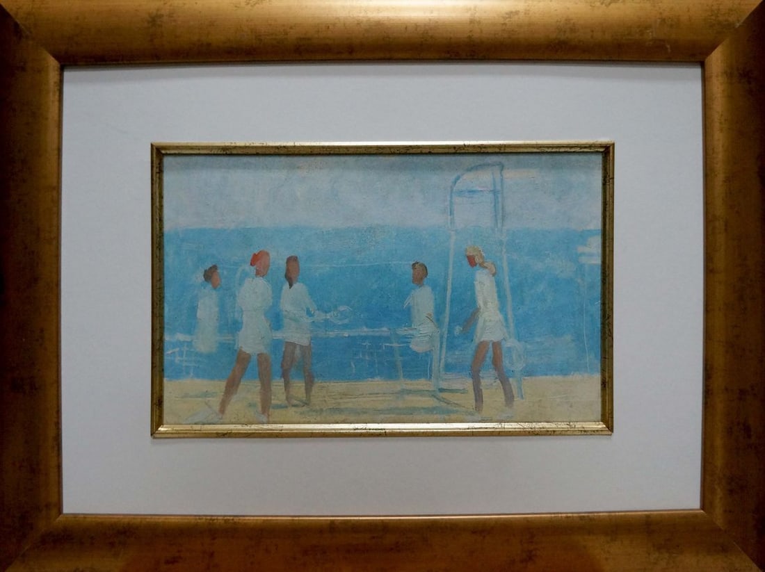 Oil painting Tennis players: No.Vern 1540 *** ABOUT THIS PAINTING *** * TITLE: "Tennis players" * ARTISTS: Unknown artist * SIZE: 36x51 cm/'14.17x20.07 inches', frame size: 45x60 cm/'17.71x23.62 inches' * MEDIUM: oil, cardboard