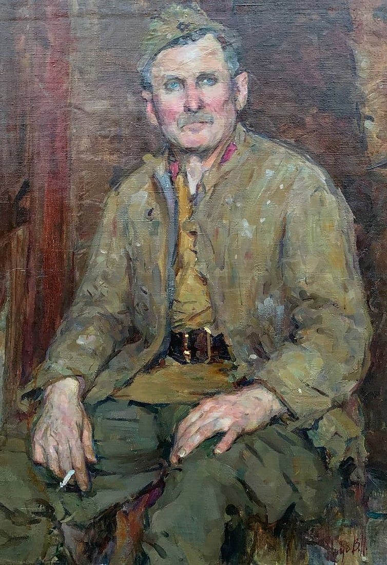 Oil painting Memories of the war Prus Viktor Nikolaevich: No.AAA2537 *** ABOUT THIS PAINTING *** * TITLE: "Memories of the war" * ARTISTS: Prus Viktor Nikolaevich * SIZE: 97x68 cm/'38.18x26.77 inches' * MEDIUM: oil, canvas * HAND PAINTED: Original painting f
