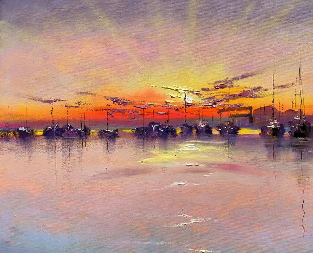 Oil painting Sunset at the Pier Olena Klimenko - 2