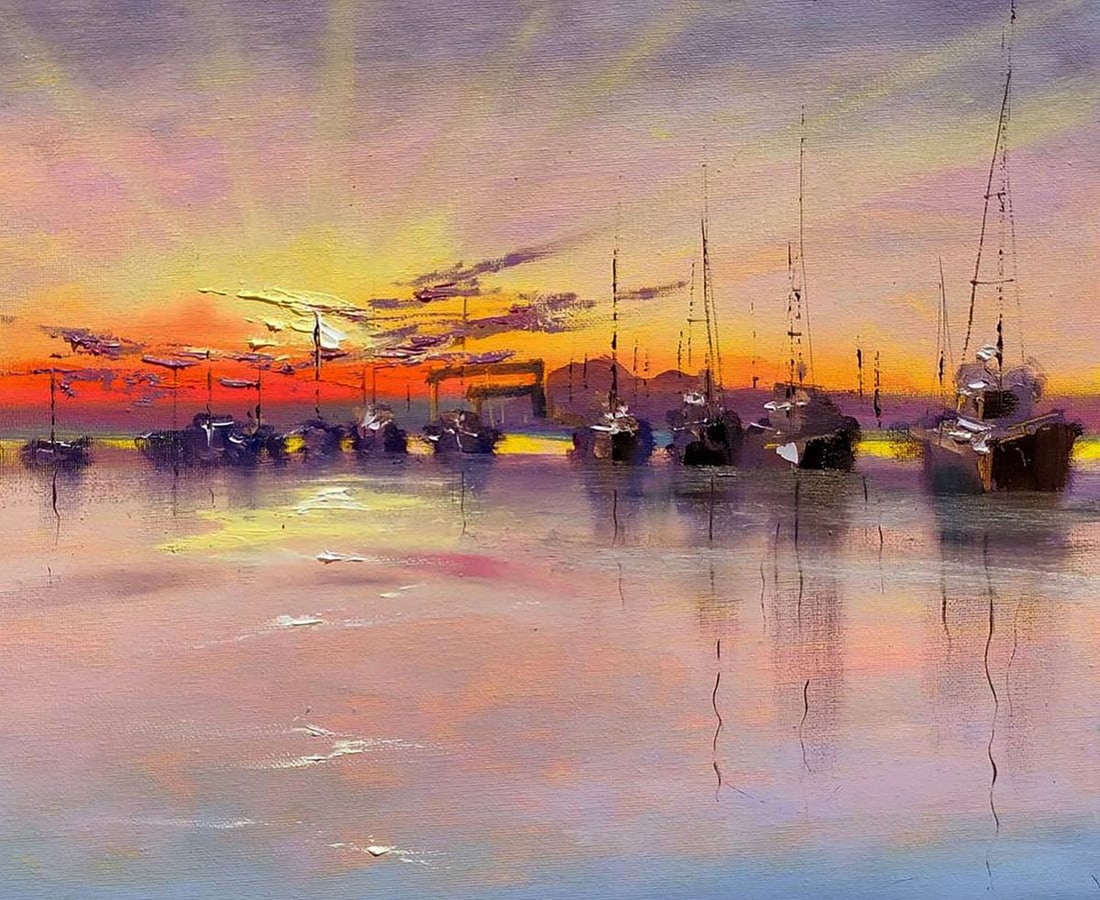 Oil painting Sunset at the Pier Olena Klimenko - 3