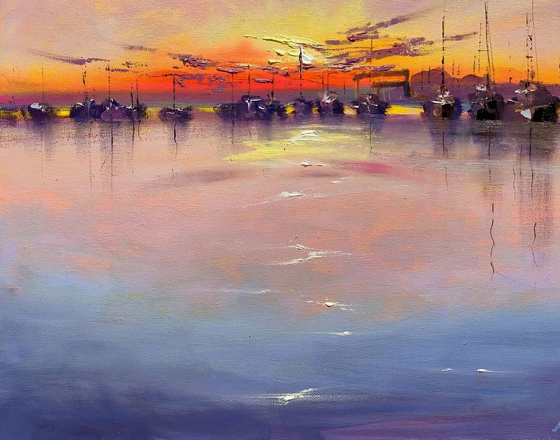 Oil painting Sunset at the Pier Olena Klimenko - 4
