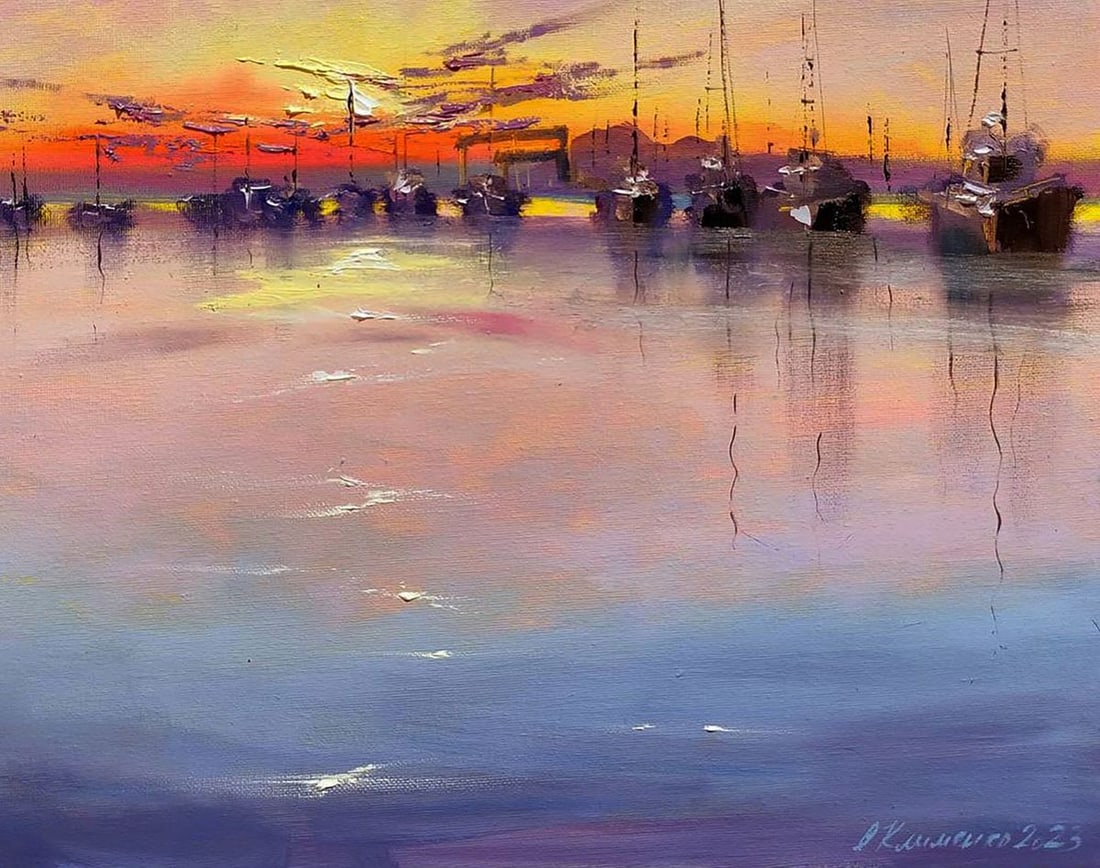 Oil painting Sunset at the Pier Olena Klimenko - 5