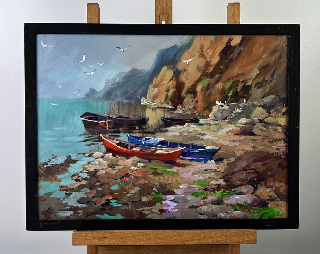 Oil painting Rocky Pier of the Sea Yuriy Suprunchuk: No. AAA6363*** ABOUT THIS PAINTING **** TITLE: "Rocky Pier of the Sea"* ARTISTS: Yuriy Suprunchuk* SIZE: 30x40 cm/11.81x15.74 inches'* MEDIUM: oil, hardboard* HAND PAINTED: Original painting from our 