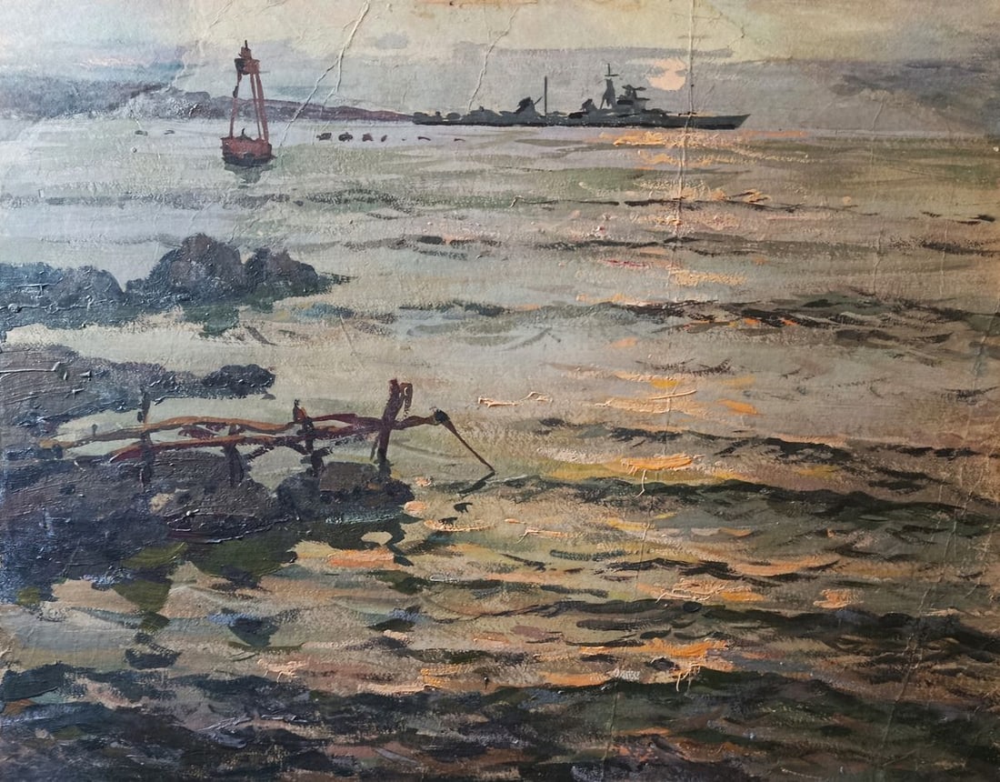 Oil painting A distant ship at sea Alexander Zakharov: No. Verne 486*** ABOUT THIS PAINTING **** TITLE: "A distant ship at sea"* ARTISTS: Alexander Zakharov* SIZE: 77x97 cm/'30.31x38.18 inches'* MEDIUM: oil, paper on cardboard* HAND PAINTED: Original pain
