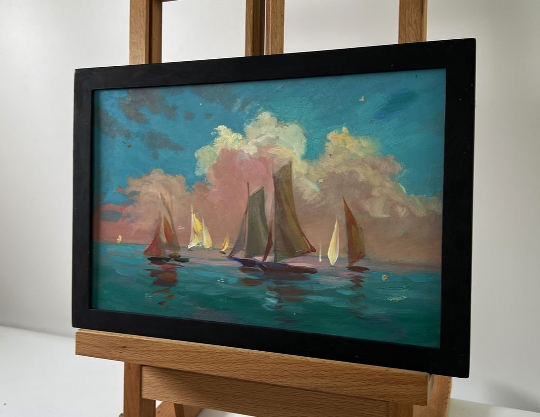 Oil painting Sunset at sea with ships Yuriy Suprunchuk - 2