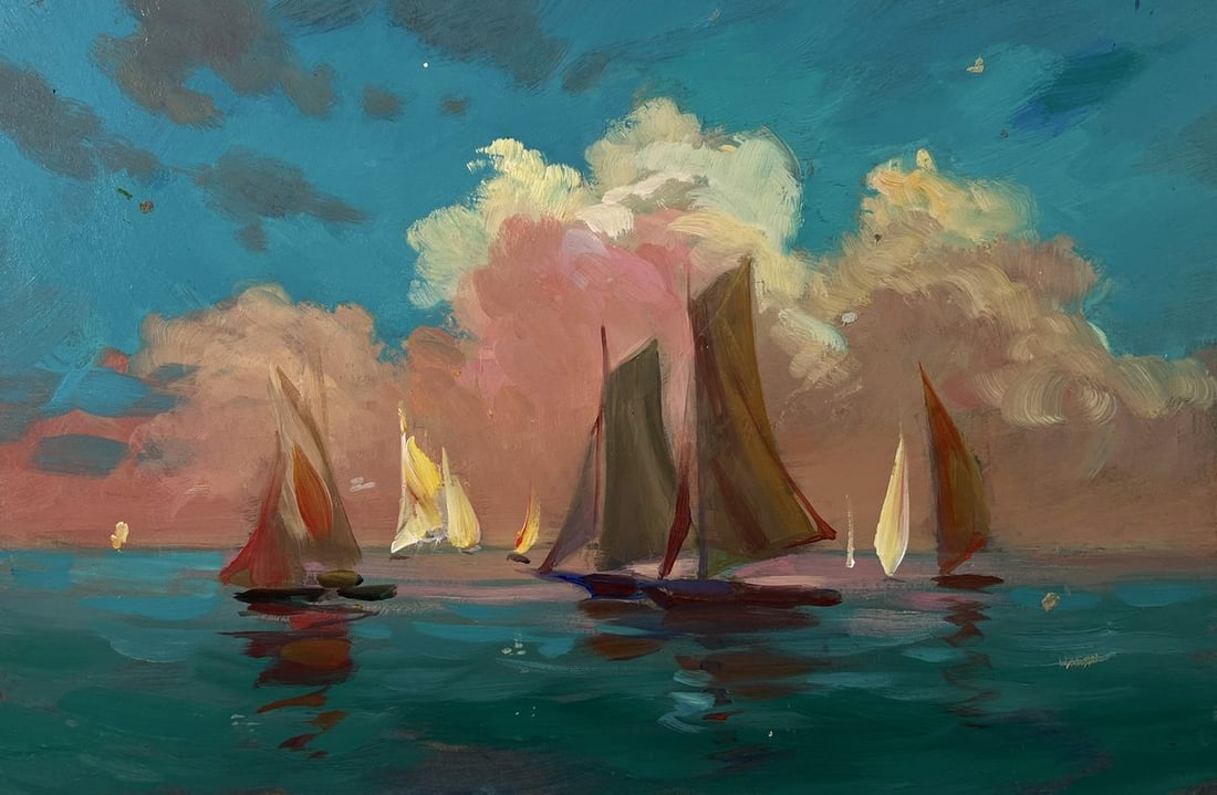 Oil painting Sunset at sea with ships Yuriy Suprunchuk - 3