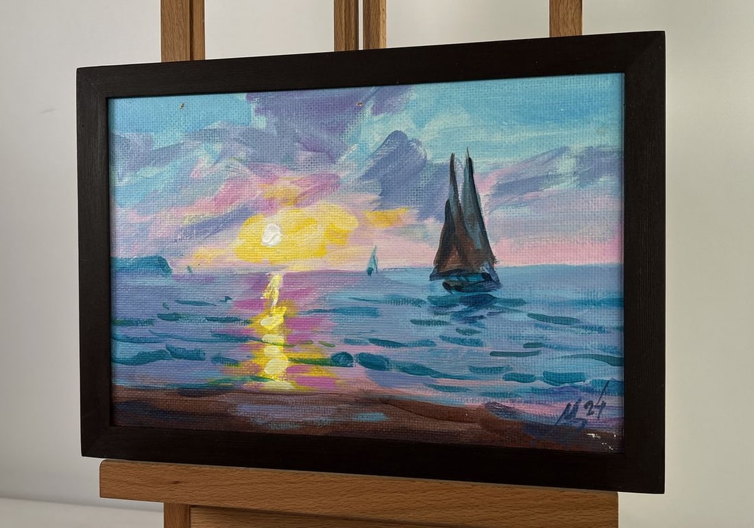 Acrylic painting Sea sunset on ships Mykhailo Patskan - 2