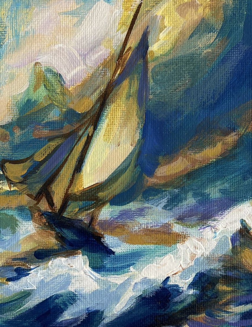 Acrylic painting Sailboat in a stormy sea Mykhailo Patskan - 8