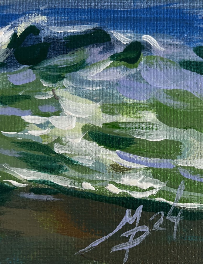 Acrylic painting Foamy surf and cold rocks Mykhailo Patskan - 9