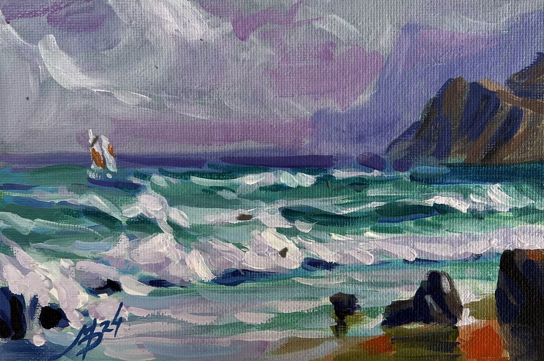 Acrylic painting Sailboat near the shore Mykhailo Patskan - 3