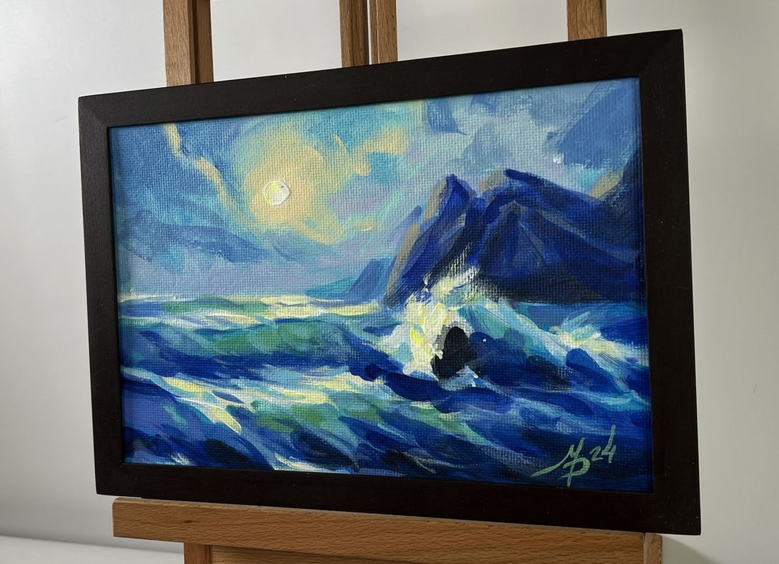 Acrylic painting Raging waves at sunset Mykhailo Patskan - 2