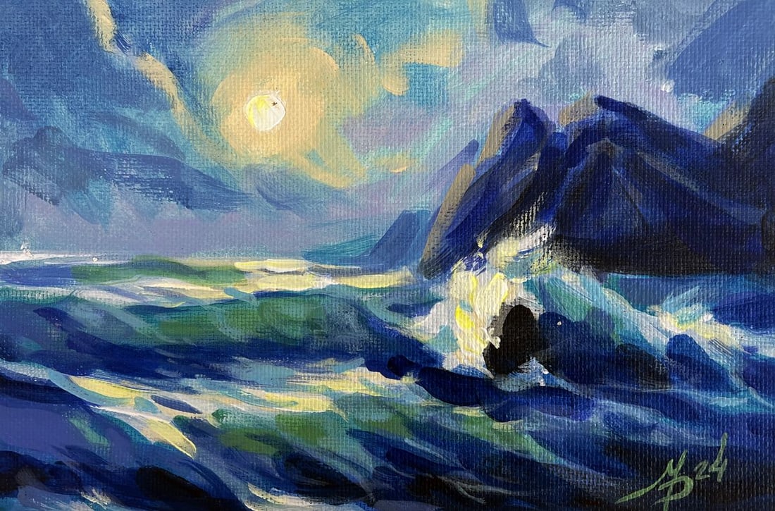 Acrylic painting Raging waves at sunset Mykhailo Patskan - 3