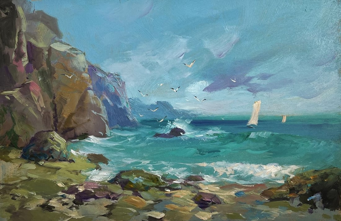 Oil painting Seagulls flying over the sea Yuriy Suprunchuk - 3